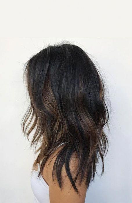 25 Sexy Black Hair With Highlights You Need To Try - The Trend Spotter #shorthairbalayage Brunette Hair Color With Highlights, Partial Balayage, Black Hair Balayage, Hair With Highlights, Black Hair With Highlights, Balayage Hair Dark, Fesyen Rambut, Brown Hair Balayage, Hair Color Highlights