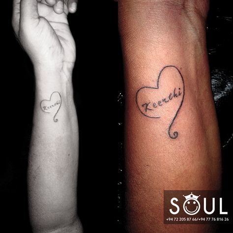 Our client's husband dares her to get a #tattoo and she accepted the challenge very well. She wanted to prove her husband that her #love is stronger than the #pain on coming #valentinesday. So she decided to surprise him by getting this #customtattoo including her husband's name instead the #heart. @soulartstudios #tattoo by #uditha. #hearttattoo #simpletattoo #soulartstudios #colombo #srilanka Surprise Tattoo For Husband, Tattoo For Husband, Name Tattoo On Hand, Husband Tattoo, Name Tattoos On Wrist, Name Tattoos, Soul Art, Small Tattoo, Custom Tattoo