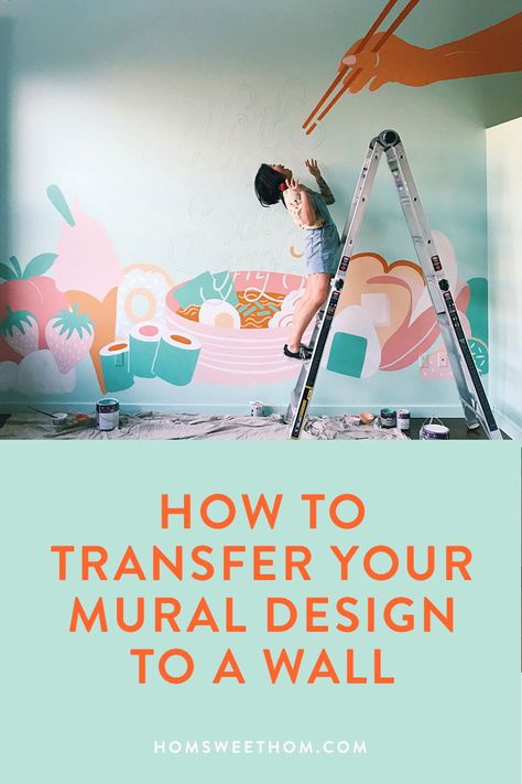 Graphic Mural Wall, How To Draw A Mural On A Wall, Small Mural Painting, Paint A Mural On A Wall, Art Studio Mural Ideas, Floor Murals Painted, Kitchen Mural Ideas Paintings, Positive Mural Art, Murals In Homes