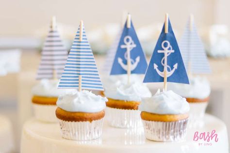 Nautical Birthday Party Ideas | Photo 4 of 25 Nautical Birthday Party Decorations, Nautical Party Ideas, Sailboat Cupcakes, Nautical Cupcake, Sailboat Birthday, Sailing Party, Nautical Birthday Party, Cupcake Birthday Party, Nautical Cake