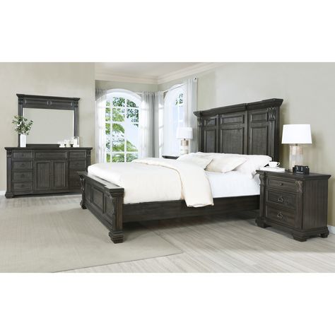 Wood Panel Bed, 5 Piece Bedroom Set, Dark Wood Furniture, Adult Bedroom, French Furniture, Adjustable Beds, Furniture Deals, Bed Set, Panel Bed