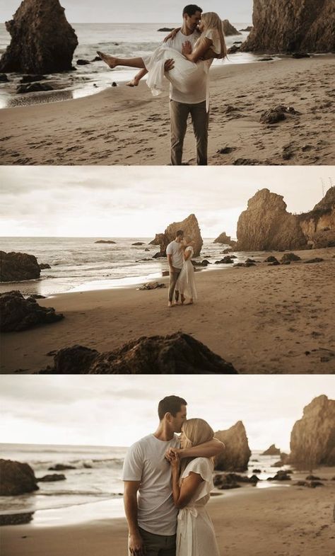 Engagement Photo Inspiration Beach, Malibu Engagement Photos, Engagement Photoshoot Ideas Beach, Couple Photoshoot Beach, Seaside Photoshoot, Beach Engagement Photos Outfit, California Photoshoot, Engagement Photo Shoot Beach, Engagement Pictures Beach