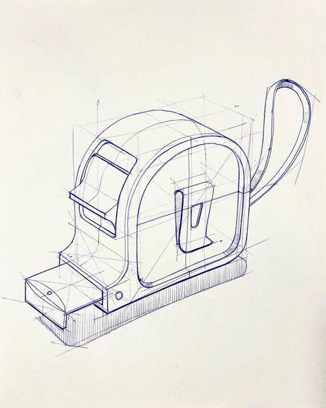 Product Drawing Sketches, Sketch Graphic Design, Tape Measure Drawing, Product Design Sketch Concept, Ball Pen Sketch, Industrial Sketch, Product Design Sketch, Technical Sketch, Product Drawing