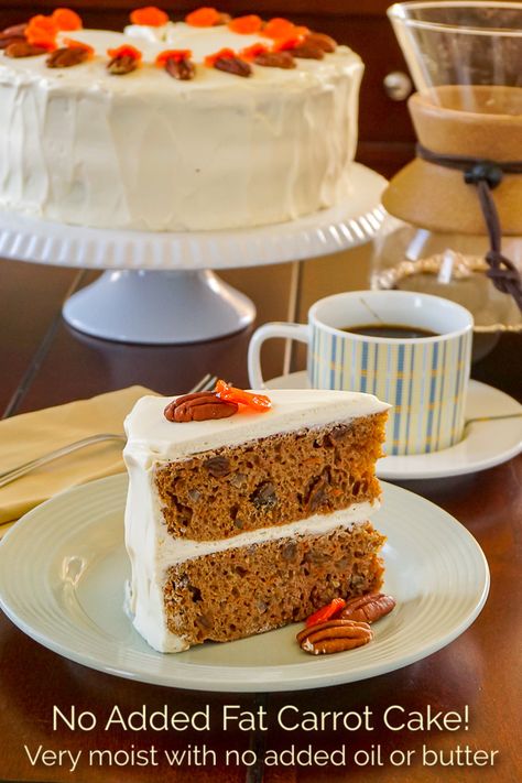 Carrot Cake. No added Fat or Oil! A bit of a lighter version of carrot cake using applesauce instead of a large amount of vegetable oil. Fantastic with our cheesecake frosting! #lowfat #lowfatbaking #noaddedfat #bakinglight #fatfree #fatrfreecooking #fatfreebaking Low Fat Carrot Cake, Recipe Using Applesauce, Low Fat Baking, Easy To Digest Foods, Holiday Candy Recipes, Cheesecake Frosting, Candied Carrots, Baked Carrots, Rock Recipes