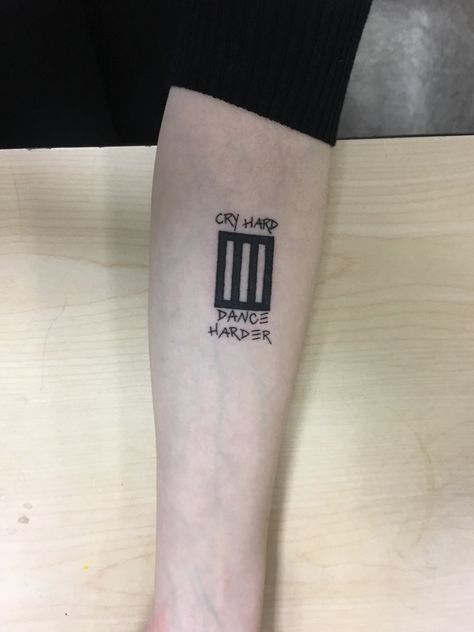 Paramore tattoo. Cry Hard Dance Harder Paramore Tattoo Ideas, Paramore Tattoo, Music Sleeve, Rad Tattoos, Tattoos Pictures, Hard Dance, Stencil Ideas, Inspiration Tattoos, Dainty Tattoos