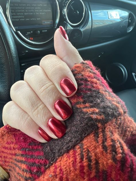 Red Chrome Christmas Nails Short, Red Chrome Gel Nails, Cranberry Nails With Chrome, Red Chrome Short Nails, Short Chrome Red Nails, Red Chrome Dip Nails, Red Chrome Nails Short, Chrome Red Nails Short, Short Red Chrome Nails