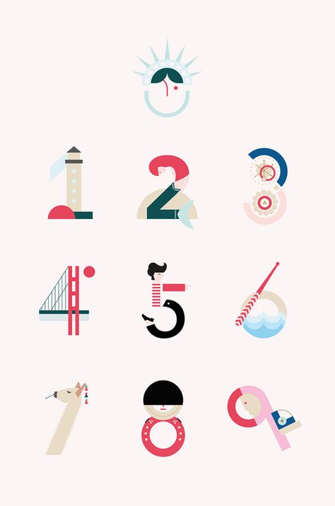 Illustrated travel numbers created by María Hdez.                                                                                                                                                     More Numbers Illustration, Numbers Typography, Logo Number, Anniversary Logo, Number Design, Typography Inspiration, Creative Industries, 로고 디자인, Design Tutorials