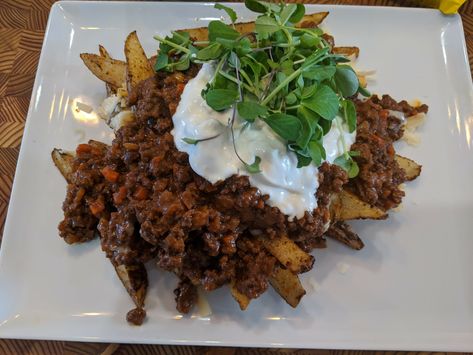 Italian Poutine, Chef Meals, Nacho Toppings, Creamed Beef, Carrot Cream, Creamed Onions, Potato Wedges, Beef Stock, Poutine