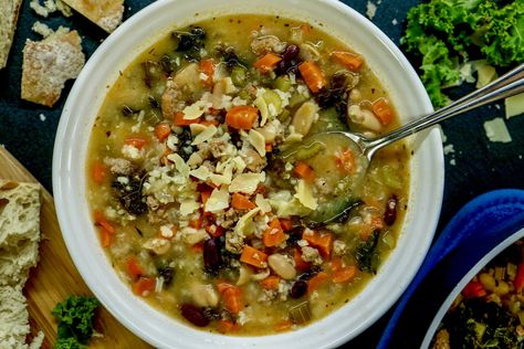 Turkey Sausage and Kale Soup — Baking with Josh & Ange Sausage Kale Soup, Beans And Kale, Sausage And Kale, Sausage And Kale Soup, Sausage Kale, Italian Turkey, Kale Soup, Turkey Sausage, Cannellini Beans