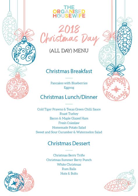 Before I went on our family holiday I planned out my Christmas Menu for lunch and dinner. Here is my 2018 Christmas Day (all day) Menu. It's not extravagant, it's simple but deliciously appetising! Christmas Lunch Menu, Cucumber Watermelon Salad, Christmas Day Lunch, Christmas Party Menu, Green Chilli Sauce, Homemade Potato Salads, Organised Housewife, Berry Trifle, Summer Christmas