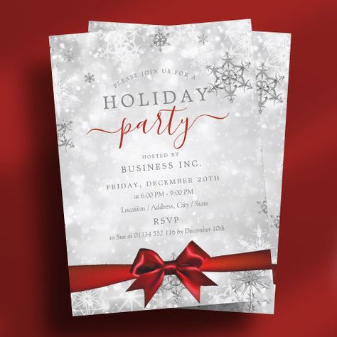 $2.95 | Formal Silver Ribbon Corporate Holiday Party Red - office business christmas party, elegant corporate christmas party, corporate employee christmas party, dinner christmas party, winter holiday party, gala dinner christmas party, modern minimal christmas party, corporate location christmas party, elegant christmas party, lights sparkles snowflakes Christmas Company Party Ideas, Work Christmas Party Decorations, Holiday Party Corporate, Employee Christmas Party, Christmas Party Elegant, Corporate Holiday Party Themes, Christmas Party Dinner, Office Christmas Party Invitation, Company Holiday Party Invitations