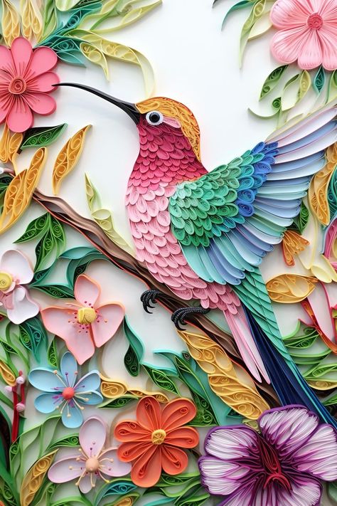 Hummingbird Quilling paper Art Pastel Color Hummingbird Quilling, 4 Canvas Painting Ideas, Painting Ideas Interior, 3 Canvas Painting Ideas, 3 Canvas Painting, Canvas Painting Ideas Easy, Quilling Flowers Tutorial, Quilling Paper Art, Diy Quilling Crafts