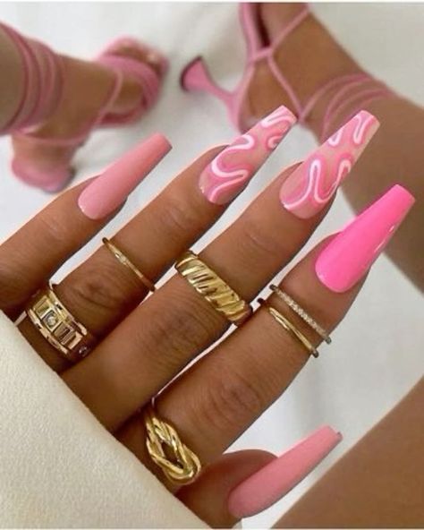 #Style Pink Festival Nails, Summer Nail 2024 Trends Pink, Summer Nails 2024 Trends Square, Nails Summer 2024 Trends, Festival Nails Summer, Barbiecore Nails, 21st Birthday Nails, Nails Festival, Summer Nails 2024