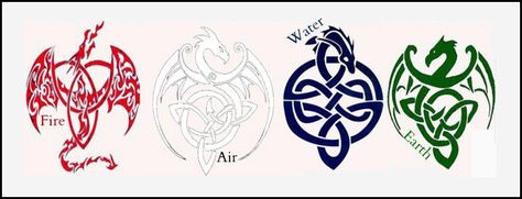 Elemental Dragons Dragon Tattoo Images, Celtic Knot Dragon, Celtic Dragon Tattoos, Elemental Dragons, Elements Tattoo, Stitch Witchery, Dragon Tattoos, Element Symbols, Dragon Dance