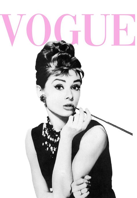 Paris Vogue Aesthetic, Pink Poster Aesthetic Vintage, Vogue Vintage Poster, Audrey Hepburn Aesthetic Pink, Pink Magazine Covers, Vouge Poster Prints, Vogue Audrey Hepburn, Quotes Gossip Girl, Blair Gossip Girl