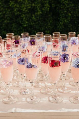 Pastel Engagement Party, Petals And Prosecco Decor, Petals And Prosecco Theme Decor, Pink Wedding Drinks, Flowers In Cocktails, Cocktails With Flowers, Petals And Prosecco Bridal Shower Theme Decor, Pink Wedding Cocktails, Cute Pink Cocktails