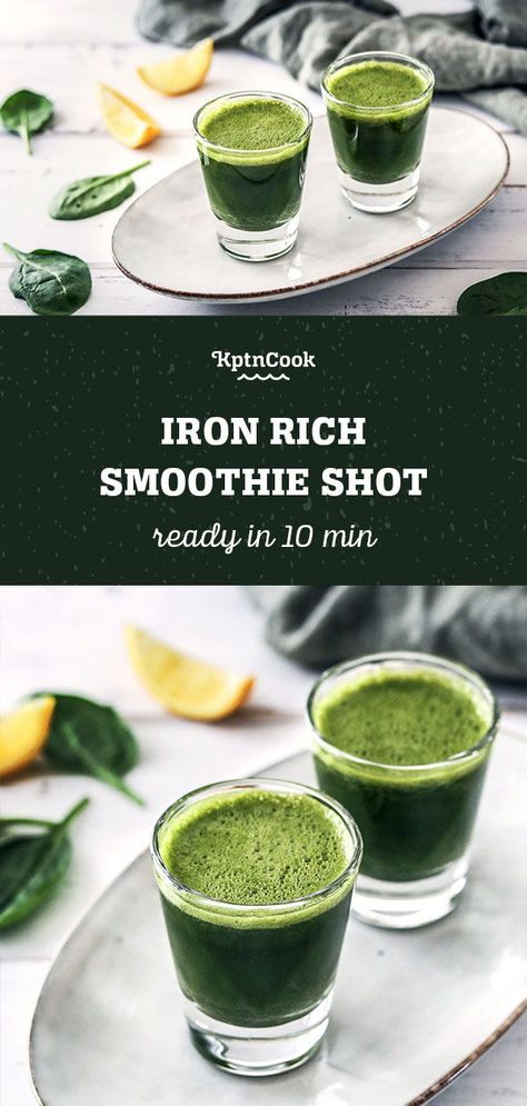 Healthy Smoothie Recipe: Iron Rich Smoothie Shot This morning smoothie shot recipe is very tasty and quickly prepared. Only 10 minutes until this healthy smoothie shot can be enjoyed. Our green iron rich smoothie is the perfect addition to your healthy breakfast. Convince yourself and try our delicious, easy smoothie shot asap. #whatareyoucookingtoday #KptnCookApp High Iron Smoothies, Iron Rich Smoothie Recipes, Easy Morning Smoothies, Iron Rich Smoothie, Healthy Smoothie Recipe, Iron Rich Foods, Spinach Smoothie, Iron Rich, Morning Smoothie