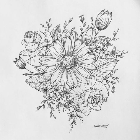 Another design done! #tattoo #customdrawing #drawing #sketch #linedrawing #flash #floral #sunflower #rose #wildflowers #art #sketchbook Wildflower Drawing, Rose Sketch, Wildflower Tattoo, Bouquet Tattoo, Sunflower Drawing, Disney Tattoo, Flash Tattoos, White Drawing, Flower Sketches