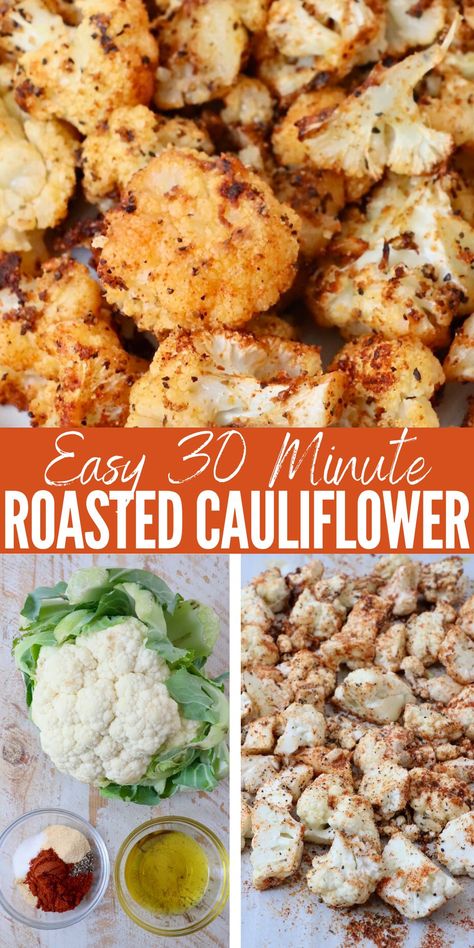 Make perfect Roasted Cauliflower every time with this simple and delicious recipe! It's so easy to make cauliflower that's crispy, flavorful and healthy, using these tips and tricks. Serve this whole30, gluten free, and vegan side dish with a variety of different meals! Cauliflower In Oven, Cauliflower In The Oven, Paleo Cauliflower Recipes, Easy Roasted Cauliflower, Cauliflower Side Dish, Oven Roasted Cauliflower, Vegetarian Recipes Dinner Healthy, Roasted Cauliflower Recipes, Gluten Free Vegetarian Recipes