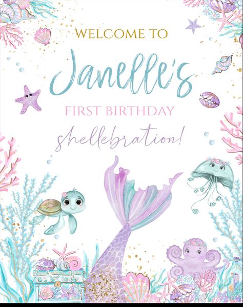 Ocean Birthday Party, 1st Birthday Girl Decorations, Mermaid Theme Birthday Party, Mermaid Birthday Cakes, Mermaid Party Favors, Turtle Birthday, Mermaid Invitations, Mermaid Birthday Invitations, Mermaid Theme Party