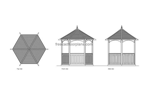 Hexagon Gazebo - Free CAD Drawings Hexagon Gazebo, Pool Houses Plans, House Plans Design, Floor Plans House, One Storey House, Swimming Pool House, 2 Bedroom House Plans, Courtyard House Plans, House Plans 3 Bedroom