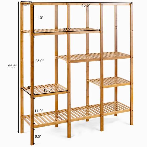 Project Tidy Amy 55.5"H x 45.5'' W Shelving Unit & Reviews | Wayfair Balcony Kitchen, 4 Shelf Bookcase, Bamboo Shelf, Bamboo Construction, Wicker Shelf, Support Plante, Wood Plant Stand, Living Room Balcony, Room Balcony