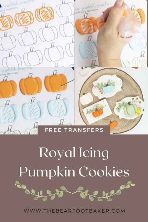 Dress up any fall cookie with this free royal icing transfer template! Your sugar cookies for fall or autumn need these pumpkin royal icing transfers. They are simple and make great fall sugar cookie additions! #thebearfootbaker #fallcookies #sugarcookies #royalicingtransfers Icing Patterns, Cookies For Fall, Pumpkin Cookies Decorated, Cookie Techniques, Royal Icing Templates, Icing Transfers, Fall Or Autumn, Pumpkin Sugar Cookies, Cookie Decorations