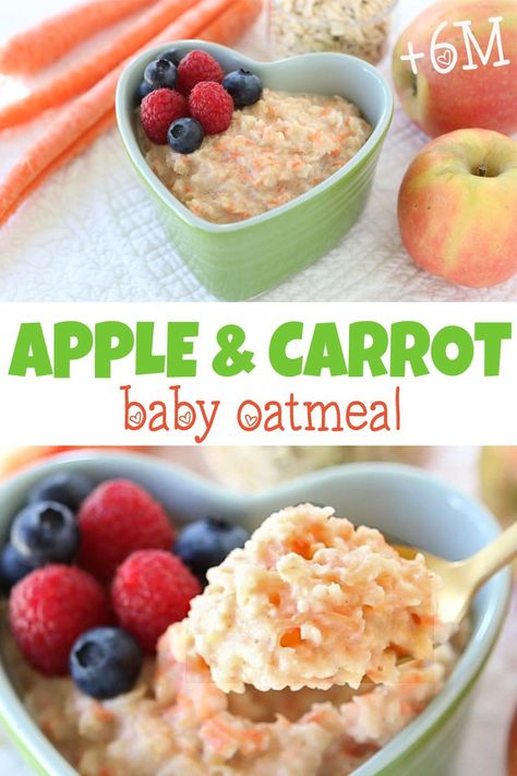 Apple Carrot Oatmeal, Apple Porridge, Homemade Baby Puffs, Baby Oatmeal, Homemade Baby Food Storage, Baby Breakfast, Making Baby Food, Diy Baby Food, Baby Cereal