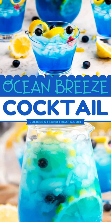 Here's an easy-to-make summer cocktail recipe for a single serving or large batch! This Ocean Breeze Cocktail is a delicious mixture of blue curacao, rum, and lemonade. Serve this refreshing drink and save this for your alcoholic 4th of July party drink! Mixed Drinks Alcoholic Large Batch, Big Batch 4th Of July Cocktails, Ocean Breeze Cocktail, Blue Alcoholic Drinks, Blue Curacao Drinks, Homemade Summer Drinks, Rum And Lemonade, July Cocktails, Drinks Alcohol Recipes Easy