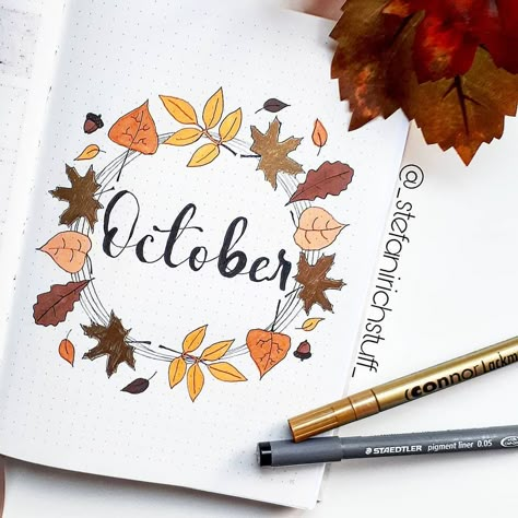 Leaves October Bullet Journal Ideas Planner Bullet Journal Leaves, October Bullet Journal Cover Ideas, October Bullet Journal Ideas, October Bullet Journal Cover, October Bullet Journal, Journal October, Bullet Journal October, Journal Cover Ideas, Bullet Journal Cover Page