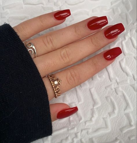 Short Red Nails, Prom Nails Red, Red Gel Nails, Nails Medium Length, Dark Red Nails, Red Christmas Nails, Plain Nails, Solid Color Nails, Squoval Nails