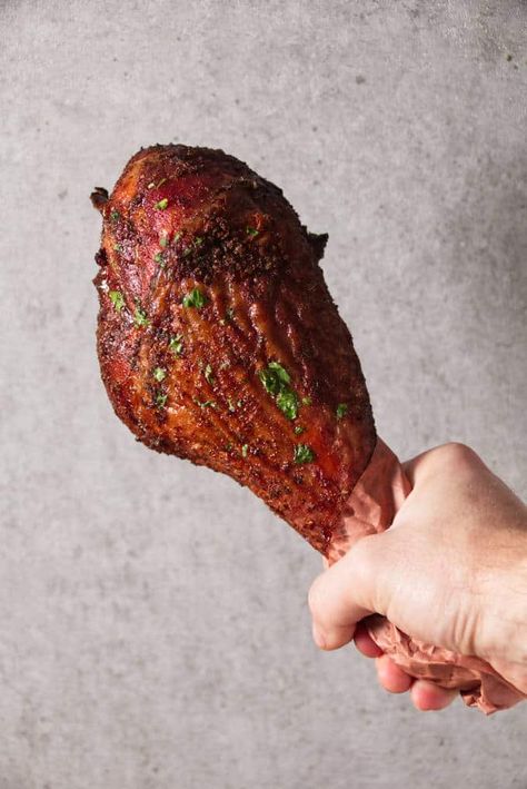 This recipe for smoked turkey legs reminds me of the delicious, juicy, and smoky turkey legs you get at the Disney parks. The brine makes the turkey legs super moist and gives them a subtle spice while the BBQ seasoning dry rub packs them full of flavor, just like you would expect at Disney! Disneyland Turkey Leg, Disneyland Turkey Leg Recipe, Smoked Turkey Legs Recipe, How To Roast Turkey, Disney Turkey Leg, Grilled Turkey Legs, Turkey Drumstick Recipe, Roasted Turkey Legs, Turkey Leg Recipes