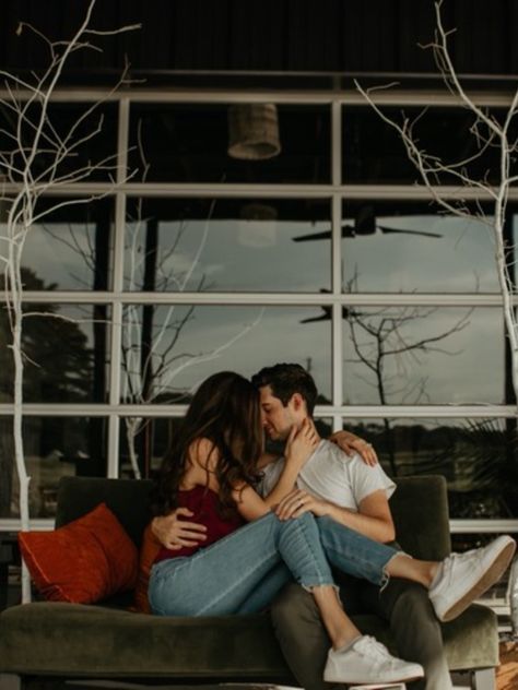 Couple Posing On Couch, Couple Poses Sitting On Couch, Couch Poses Couple, Couple On Couch Photography, Couch Poses For Couples, Couple Couch Photoshoot Poses, Couple Poses Couch, Engagement Photos Couch, Couples Couch Poses