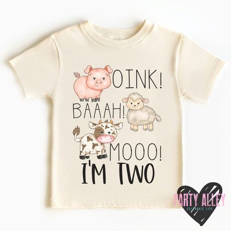 It's time to get your hooves down on this Oink Baah Moo! I'm Two shirt! Featuring a farm birthday shirt with barn animal cuteness to celebrate the special turning two birthday. Perfect for any farm theme party, this tee is sure to have 'em oinking, baahing, and mooing with delight! See shop announcement for current processing time. A "rush my order" listing is available in the add on/upgrade section, please message me beforehand if you will need to rush your order to make sure its possible. Rush 2 Birthday Farm Theme, Moo Moo Two Birthday, Farm 2 Birthday, Farm Animal 2nd Birthday Party Boy, Moo Baa La La La Party, 2nd Birthday Party Farm Theme, Two Year Old Birthday Party Farm Theme, Farm Theme Second Birthday Party, Second Birthday Farm Theme