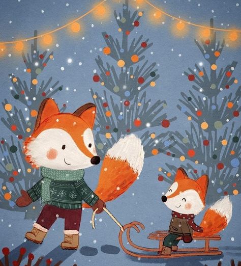 Walking In A Winter Wonderland, Fox Christmas, New Year Illustration, Emoji Art, Winter Illustration, Fox Illustration, Beautiful Christmas Trees, Fox Art, Christmas Illustration