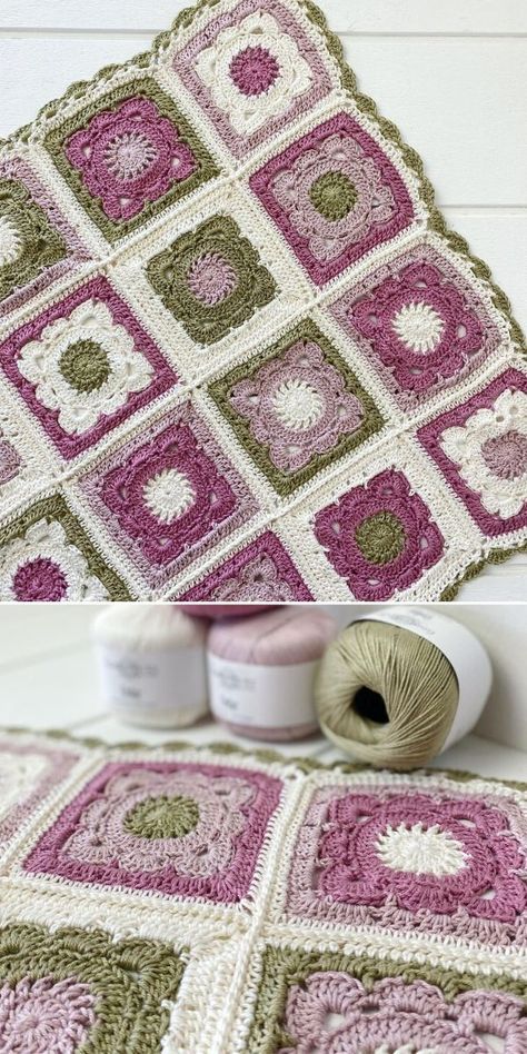 Pink And Green Crochet Blanket, Green Granny Square, Willow Square, Modern Haken, Chunky Crochet Blanket Pattern, Crochet Dog Clothes, Granny Blanket, Crochet Flower Blanket, Modern Crochet Blanket