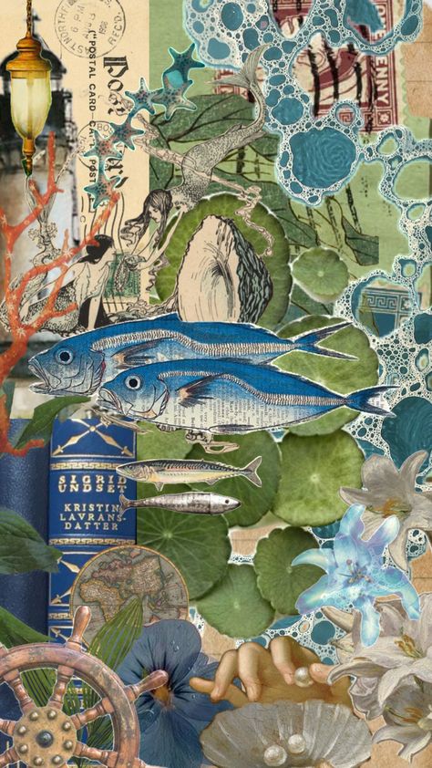 Vintage Phone Wallpaper, Seaside Aesthetic, Collage Des Photos, Sea Life Art, Plakat Design, Collage Poster, Vintage Poster Art, Green Nature, Japanese Prints