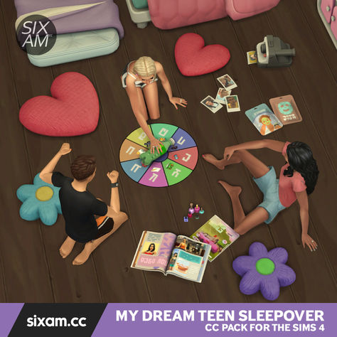 Decorate your Sims' sleepover space with heart pillows, polaroids, and glowing string lights. The My Dream Teen Sleepover CC Pack is ready for Early Access! 🛋️✨ Sims 4 Polaroid Mod, Sims 4 Around The Sims 4, Ts4 Pillows Cc, Ts4 Sims Download, Sims 4 Sexuality Cc, Sims 4 Teen Mods, Sims 4 Adult Mods, Sixam Cc, The Sims 3 Cc