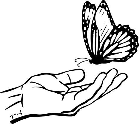 Hand extending to a butterfly Hand Holding Butterfly Tattoo, Open Hand Tattoo, Butterfly On Hand Drawing, Hand Holding Butterfly, Interesting Piercings, Butterfly On Hand, Butterfly Hands, Butterfly Tattoo Stencil, Hands Reaching Out