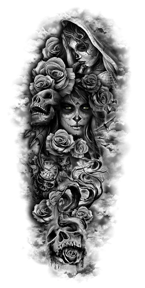 33 ideas de DIBUJOS DE TATUAJES de hombre y mujer (+significado) Heaven Vs Hell Tattoo Sleeve, Tattoo Crane, Tato Dada, Catrina Tattoo, Tattoo Diy, Custom Temporary Tattoos, Tato Lengan, Cat Tattoos, Geniale Tattoos