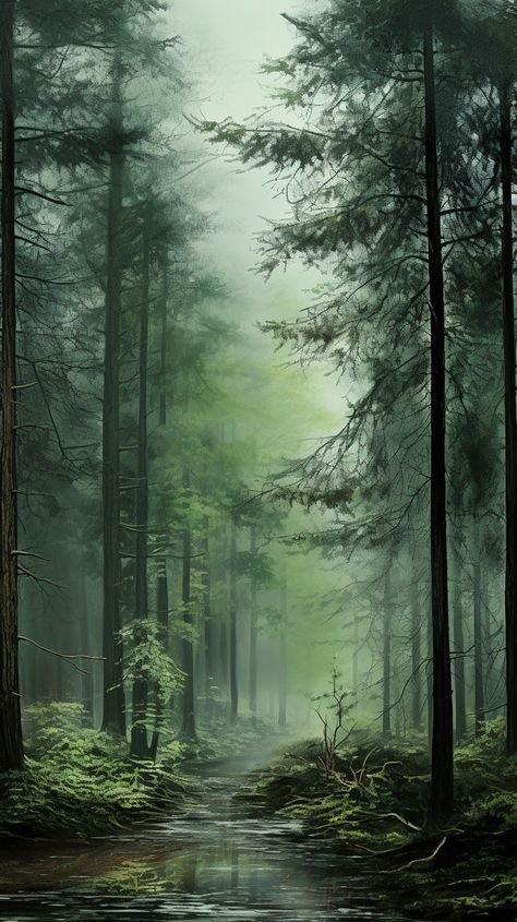 Forest Painting Reference, Mountain Landscape Photography, Matka Natura, Forest Scenery, Nature Artists, Forest Painting, Nature Art Painting, Fairytale Art, Dreamy Art