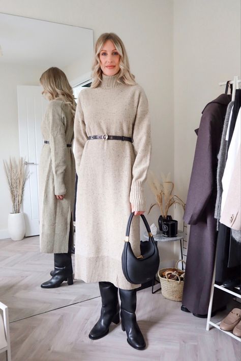 Daily Outfit Ideas, Casual Work Wear, Fashion Capsule Wardrobe, Casual Workwear, Dress Cream, Fashion Capsule, Knitted Dress, Wardrobe Basics, Cream Dress