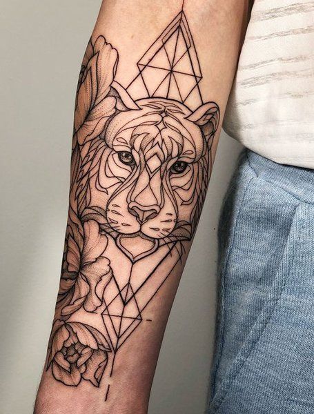 Geometric Tiger Tattoo, Geometric Bear Tattoo, Forearm Tattoos For Women, Geometric Arrow Tattoo, Geometric Tiger, Geometric Lion Tattoo, Cool Half Sleeve Tattoos, The Trend Spotter, Tattoos Men