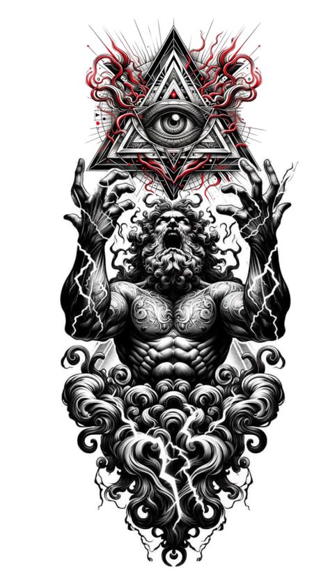 3eyes Crazy Tattoos For Men, Aztec Gods Tattoo, Geometric Chest Tattoo, Geometric Chest, Under Chest Tattoo, Third Eye Tattoos, Egyptian Tattoo Sleeve, Band Tattoo Designs, Eye Illustration