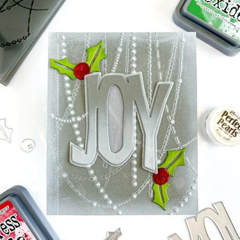 Joy Christmas Card with the Sizzix Tim Holtz Release - Project Idea - Scrapbook.com Tim Holtz Sizzix Dies, Noel Christmas Cards, Holiday Card Inspiration, Paper Techniques, Joy Christmas Card, Tim Holtz Dies, Sizzix Dies, Tim Holtz Cards, Hanukkah Cards