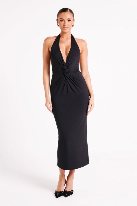 Shop Midi Dresses Online Page 3- MESHKI U.S The Carter, Closed Toe Heels, Halter Midi Dress, Online Shopping For Women, Halter Style, Black Midi Dress, Midi Dresses, Front Design, Midi Length