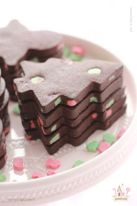 Holiday Chocolate Sugar Cookie Recipe {Rollout Cookies} | Sweetopia Rolled Chocolate Cookies, Chocolate Roll Out Cookies, Hot Cocoa Sugar Cookies, Cut Out Cookies Christmas, Chocolate Sugar Cookie Cutout Recipe, Chocolate Holiday Cookies, Hot Chocolate Sugar Cookies, Shaped Christmas Cookies, Chocolate Cutout Cookies