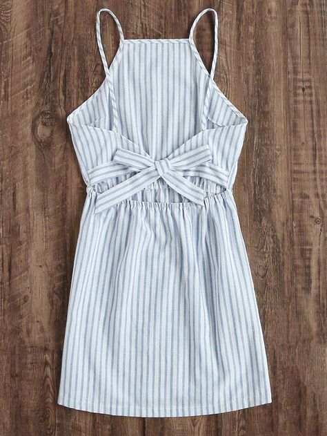 Striped Cut Out Bow Tie Open Back Cami Dress -SheIn(Sheinside) Tumblr Clothes, Mode Pastel, Diy Tumblr, Classy Wedding Dress, Chique Outfits, Mode Boho, Tumblr Outfits, Mode Inspiration, Outfits Summer