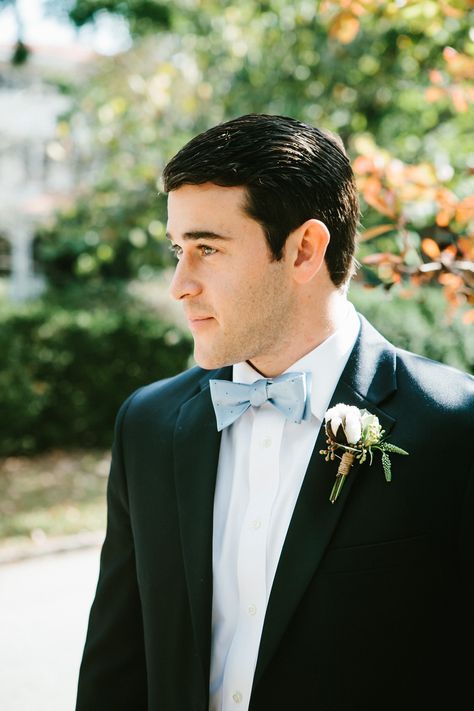 Groom Tuxedo Blue, Black Tuxedo Wedding, Black Tie Optional Wedding, Madison Georgia, Southern Style Wedding, Blue Boutonniere, Baby Blue Weddings, Casual Grooms, Dominican Republic Wedding