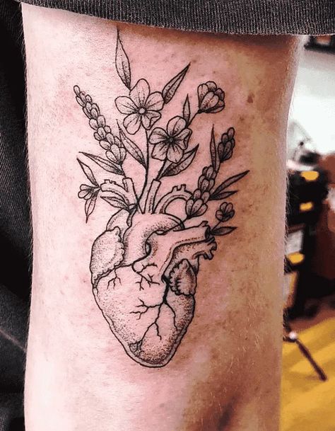 Heart Tattoo Design Images (Heart Ink Design Ideas) Tattoo Ideas Heart, Human Heart Tattoo, Heart Flower Tattoo, Change Tattoo, Heart Tattoo Ideas, Anatomical Tattoos, Heart Tattoo Design, Roots Tattoo, Cute Thigh Tattoos